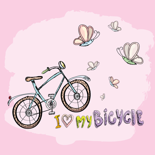 Hand drawn I love my bicycle design vector 03 love hand drawn design bicycle   