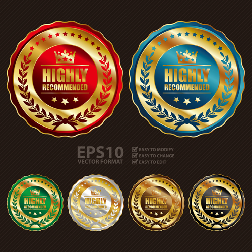 Golden laurel wreath badges vectors set 03 laurel wreath golden badges   