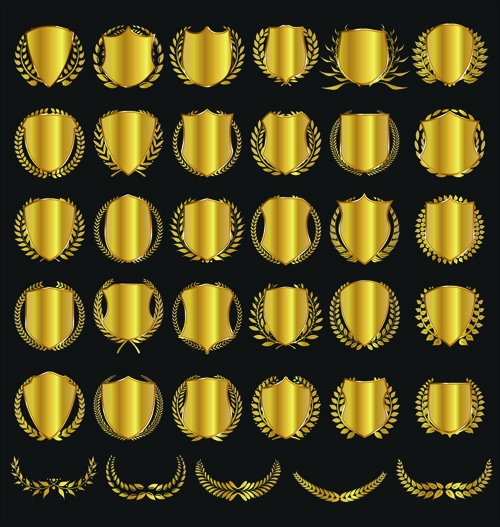 Golden badge with laurel wreaths vector material 01 laurel wreath laurel golden badge   