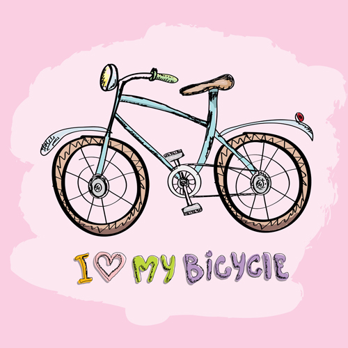 Hand drawn I love my bicycle design vector 07 love hand drawn design bicycle   