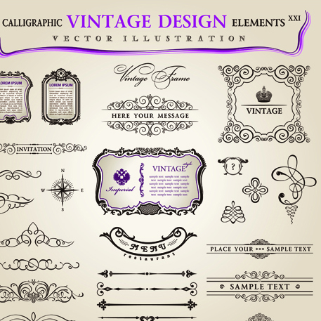 Set of Calligraphic vintage Borders and label vector 09 vintage elements element calligraphic borders   