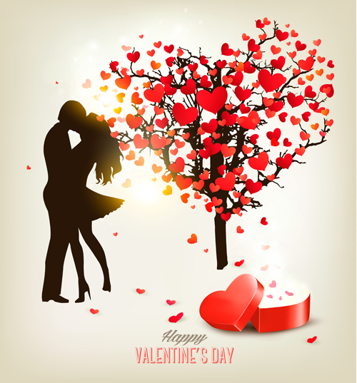 Valentine heart tree with gift box vector material 03 Valentine tree material heart gift box   