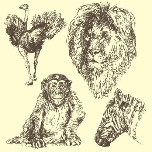 Wild animals hand drawing vectors set 02 wild Hand drawing animals   