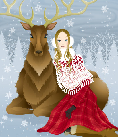 Beautiful girl and deer Vector girl deer beautiful and   