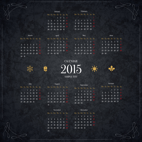 Black 2015 new year calendar vector new year calendar black 2015   