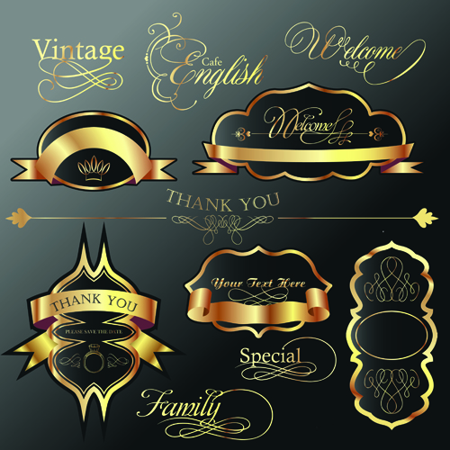 Golden and black Luxury labels design vector set 03 luxury labels label golden black   