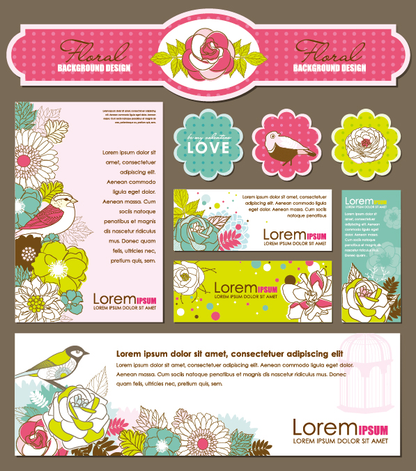 Set of Corporate Identity kit cover with flower vector 02 kit identity flower cover corporate   