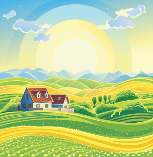 Beautiful farm scenery vectors material 05 scenery material farm beautiful   