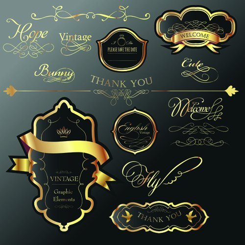 Golden and black Luxury labels design vector set 02 labels label golden black   