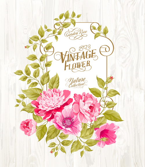 Pink flower cards with wood background vector 02 pink flower background   