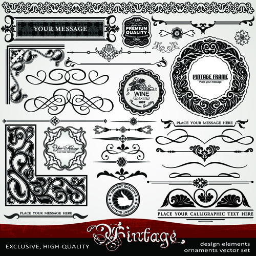 Ornament vintage borders elements vector set 01 ornament elements borders   