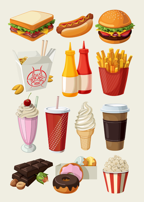 Fast food and chocolate with ice cream icons vector icons ice cream fast food chocolate   