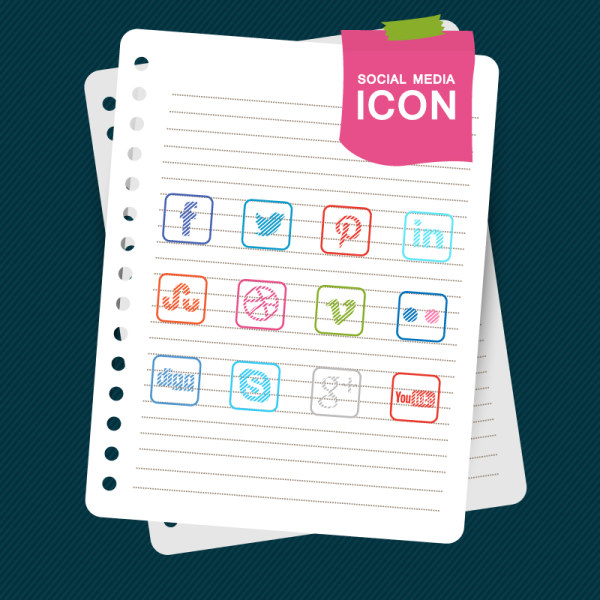 social media icons with notebook vector social media social notebook icons   