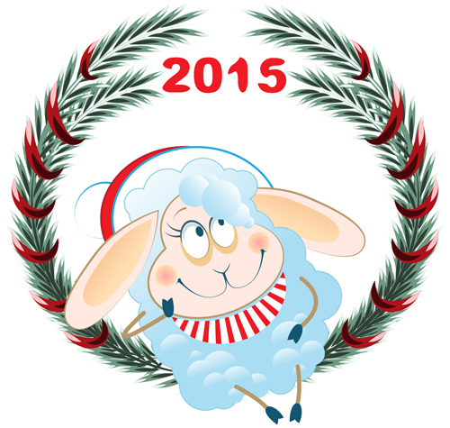 Funny cartoon sheep with 2015 vector background sheep funny cartoon 2015   