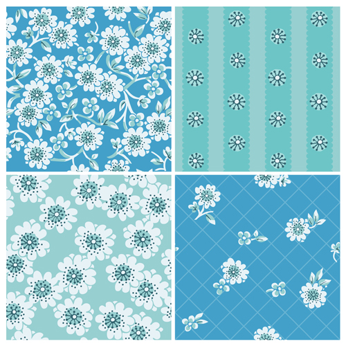 Simple flowers seamless pattern set vector   