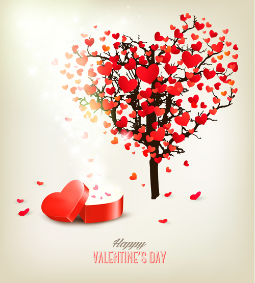 Valentine heart tree with gift box vector material 02 Valentine tree material heart gift box   