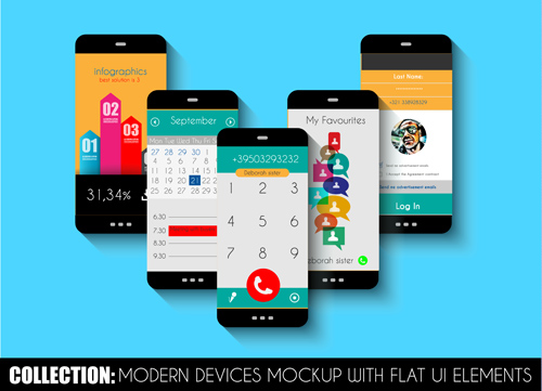 Mobile devices mockup with flat UI elements vector 05 mockup mobile flat elements   