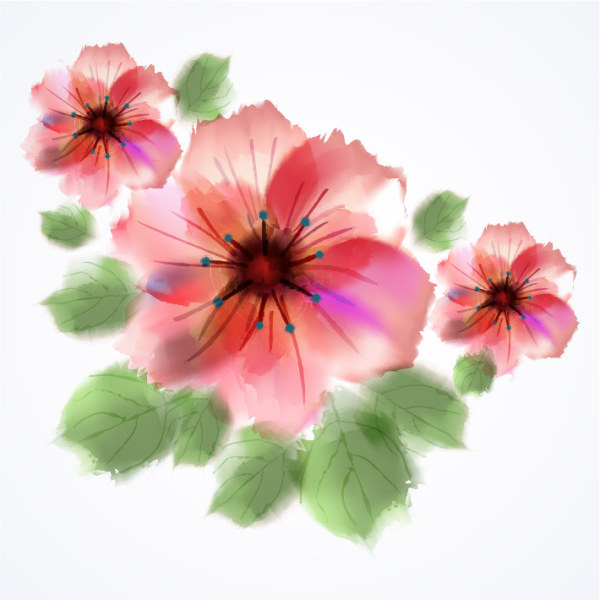 Watercolor pink flower hand drawn vector watercolor pink flower   