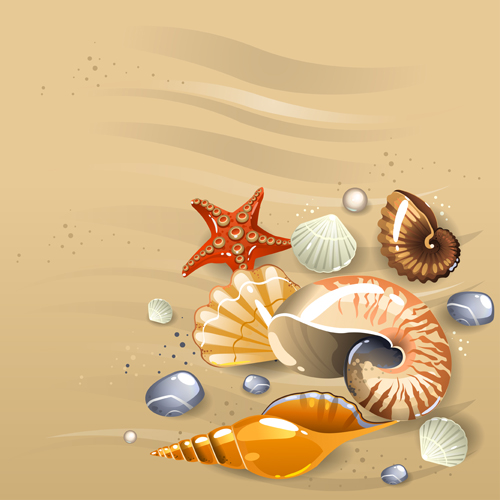 Shining seashells design vector set 02 shining seashells   