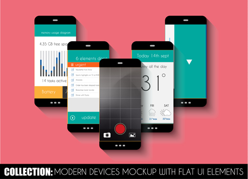 Mobile devices mockup with flat UI elements vector 07 mockup mobile flat elements   