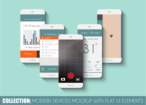 Mobile devices mockup with flat UI elements vector 06 mockup mobile flat elements designs   