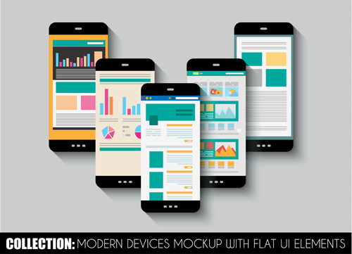 Mobile devices mockup with flat UI elements vector 02 mockup mobile flat elements   