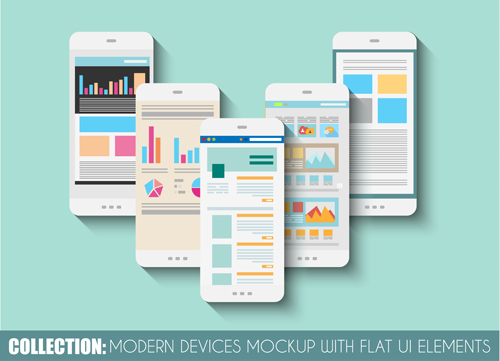 Mobile devices mockup with flat UI elements vector 01 width mockup mobile flat elements designs   