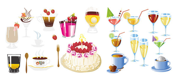 Drinks and cakes art Vector Icon food drinks dessert coffee cake birthday cake beverages   