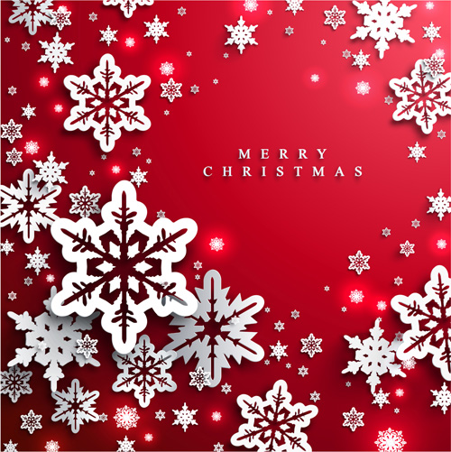 Paper snowflake with christmas red background vector 01   