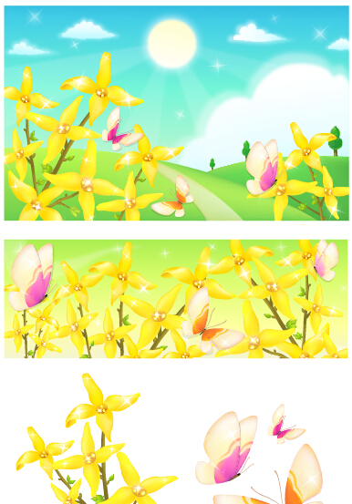 Beautiful flower with nature landscapes background vector 02 landscape flower background vector background   