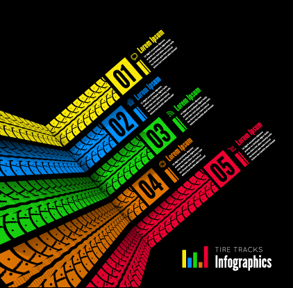 Tire tracks infographic vector material 02 track tire infographic   