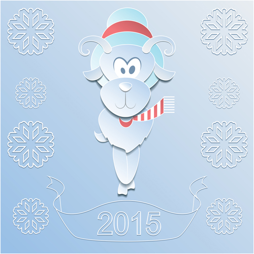 Sheep with 2015 snowflake paper background vector snowflake sheep paper background 2015   