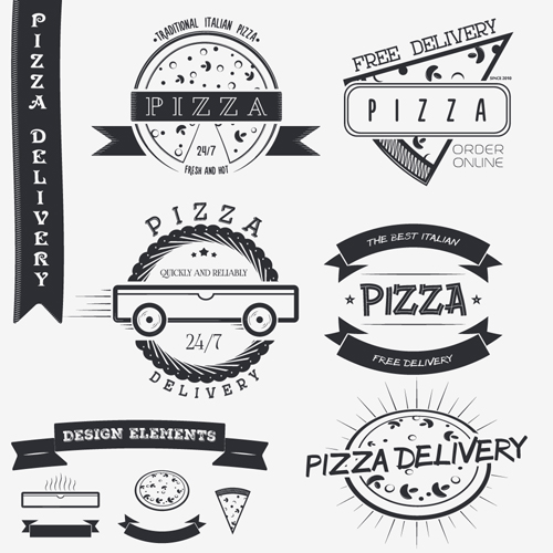 Creative pizza delivery labels with logos vintage vector 02 vintage pizza logos labels   