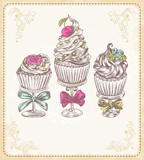 Vintage cupcakes labels creative vector 01 labels label cupcake cup   