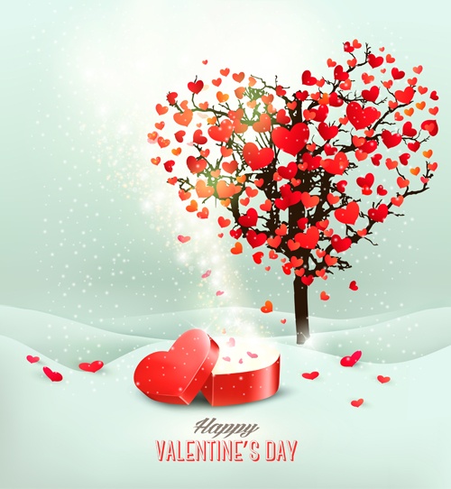 Valentine heart tree with gift box vector material 01 Valentine tree material heart gift box   