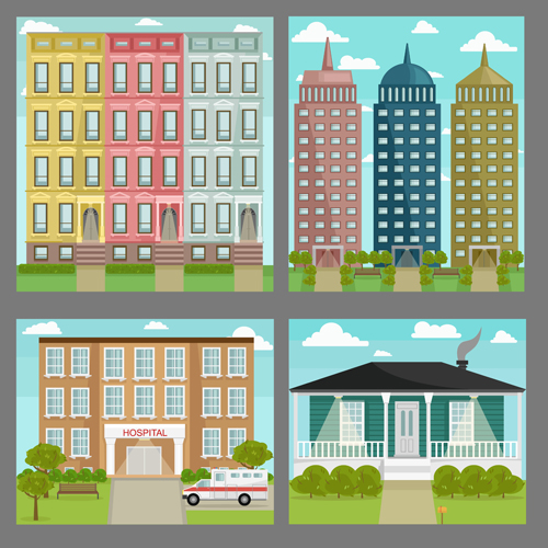 Houses concept flat template vector 01 template houses flat concept   