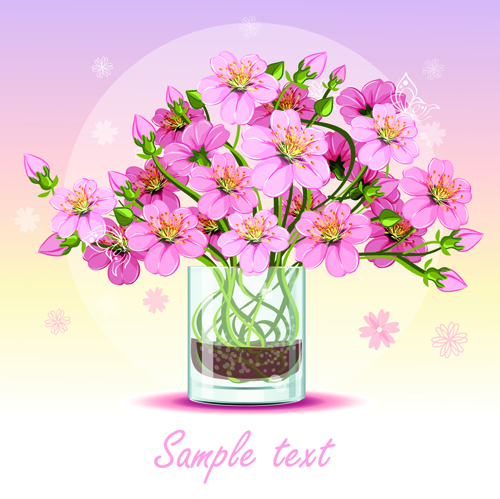 Pink flower with glass cup design vector pink glass cup flower   