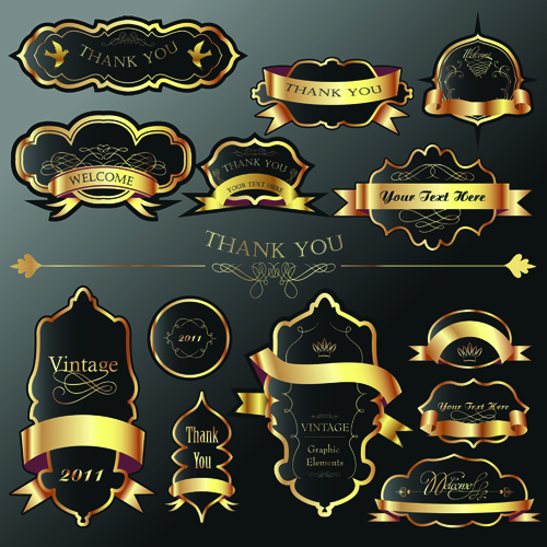 Golden and black Luxury labels design vector set 01 luxury labels label golden black   