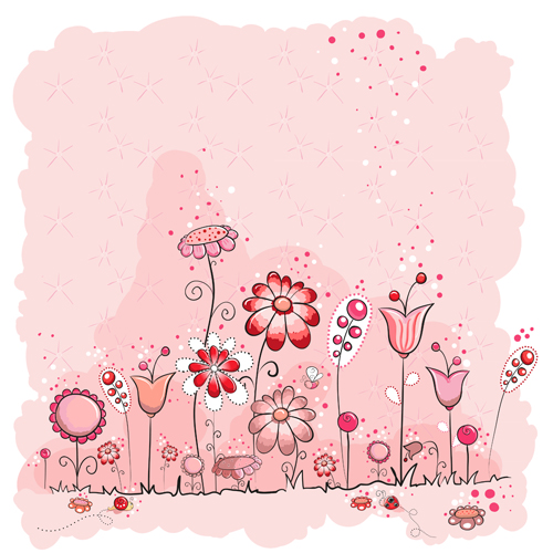 Pink style kid card designs vector 04 pink flowers flower card   