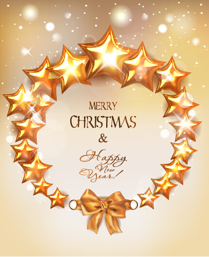 Shiny stars with bow christmas background vector stars shiny christmas background   