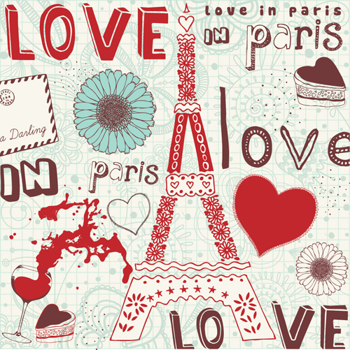 Romantic love Theme elements vector set 01 vintage romantic love elements element   