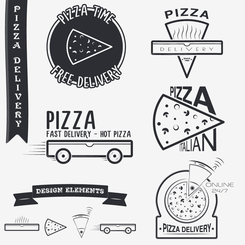 Creative pizza delivery labels with logos vintage vector 01 vintage pizza logos labels   