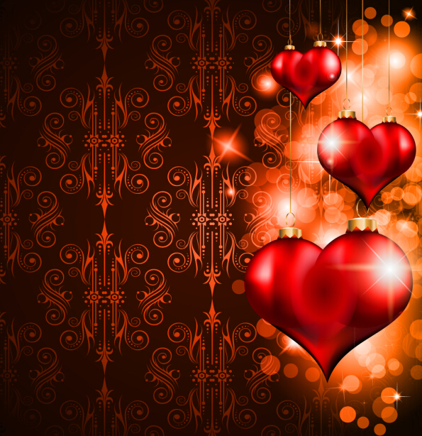 Heart hanging ornaments with Valentine day cards vector 01 Valentine ornaments heart hanging day cards   