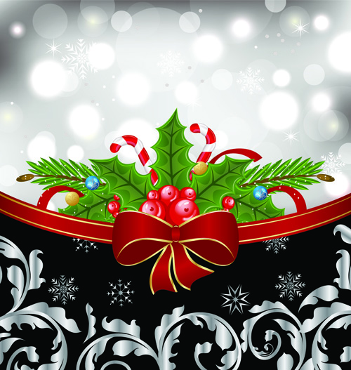 Shiny Christmas Backgrounds With bow design vector 05 christmas bow   