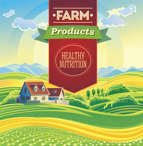 Beautiful farm scenery vectors material 04 scenery material farm beautiful   