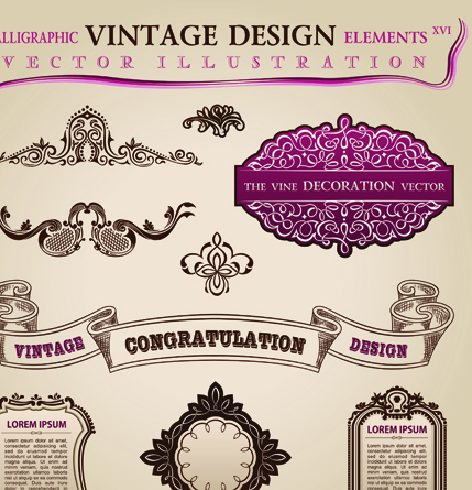 Set of Calligraphic vintage Borders and label vector 05 vintage elements element calligraphic borders   