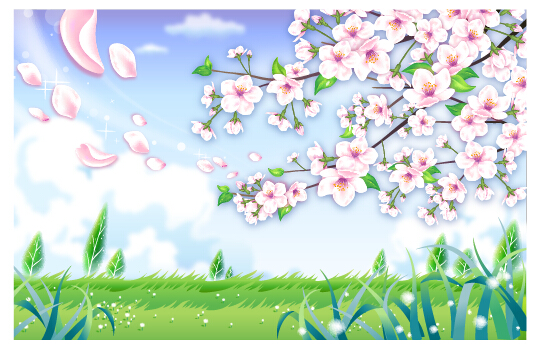 Beautiful flower with nature landscapes background vector 01 nature landscape flower background vector background   