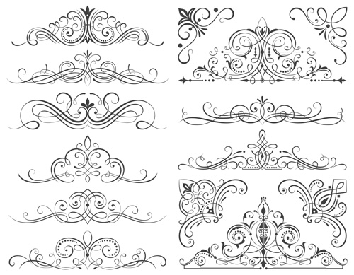 Calligraphic frames and scroll elements vector scroll frames elements calligraphic   