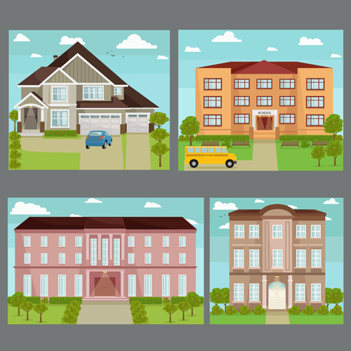 Houses concept flat template vector 02 template houses flat concept   