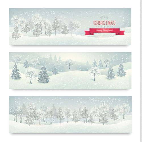 Christmas banners with winter snow vector set 04 winter snow christmas banners   